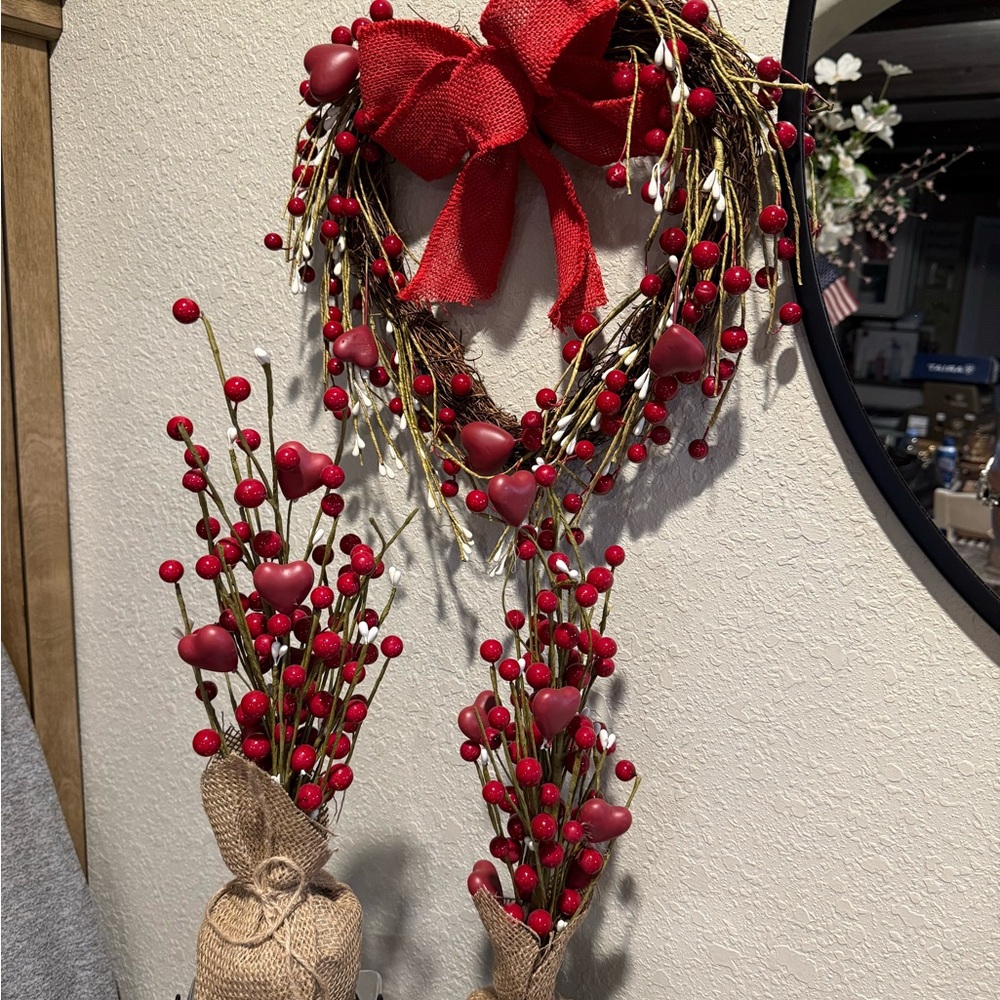 Red Heart Wreath with Berry Accents